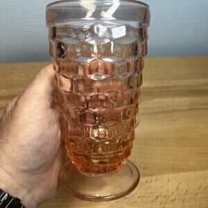 VTG Pink Indiana Glass Whitehall Colony Cubist Pattern Footed Glasses MCM
